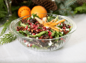 Roasted Pear & Pomegranate Salad w/ Candied Walnuts & Goat Cheese