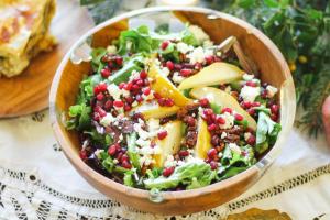 Roasted Pear & Pomegranate Salad w/ Candied Walnuts & Goat Cheese